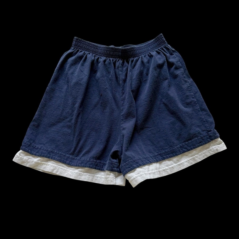 80's Rain Beau Kids Navy Blue Double Layer Athletic Shorts Cotton Made in USA